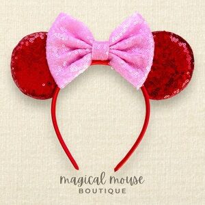 Valentine’s Red & Pink Sequin Minnie Ears – Disney-Inspired Mouse Ears Headband
